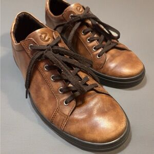 ECCO Brown Leather Sneakers Men EU 46 US 12 Comfort Lace-Up Casual